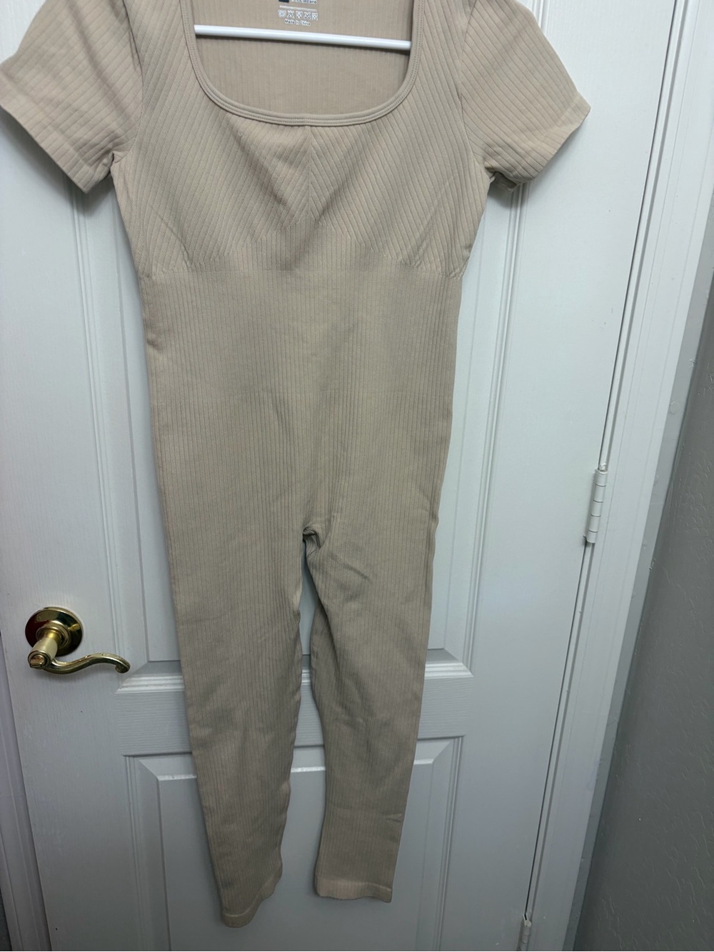 Women Ribbed One-Piece Jumpsuit in Beige